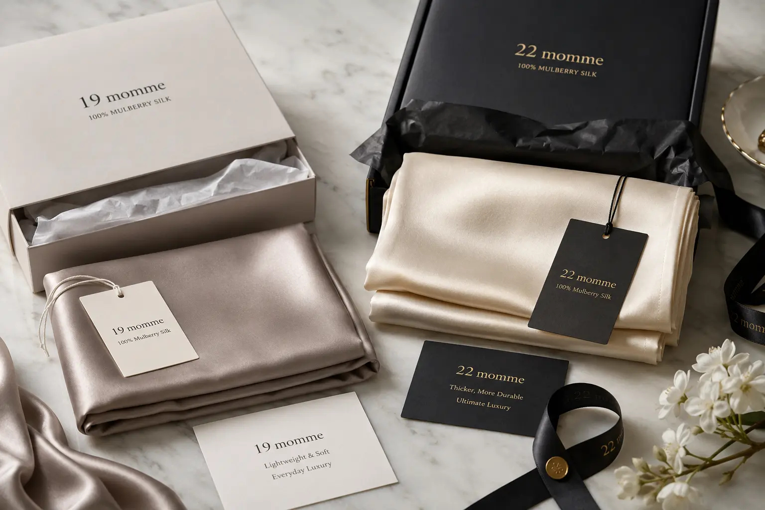 19 and 22 momme silk cost and packaging comparison