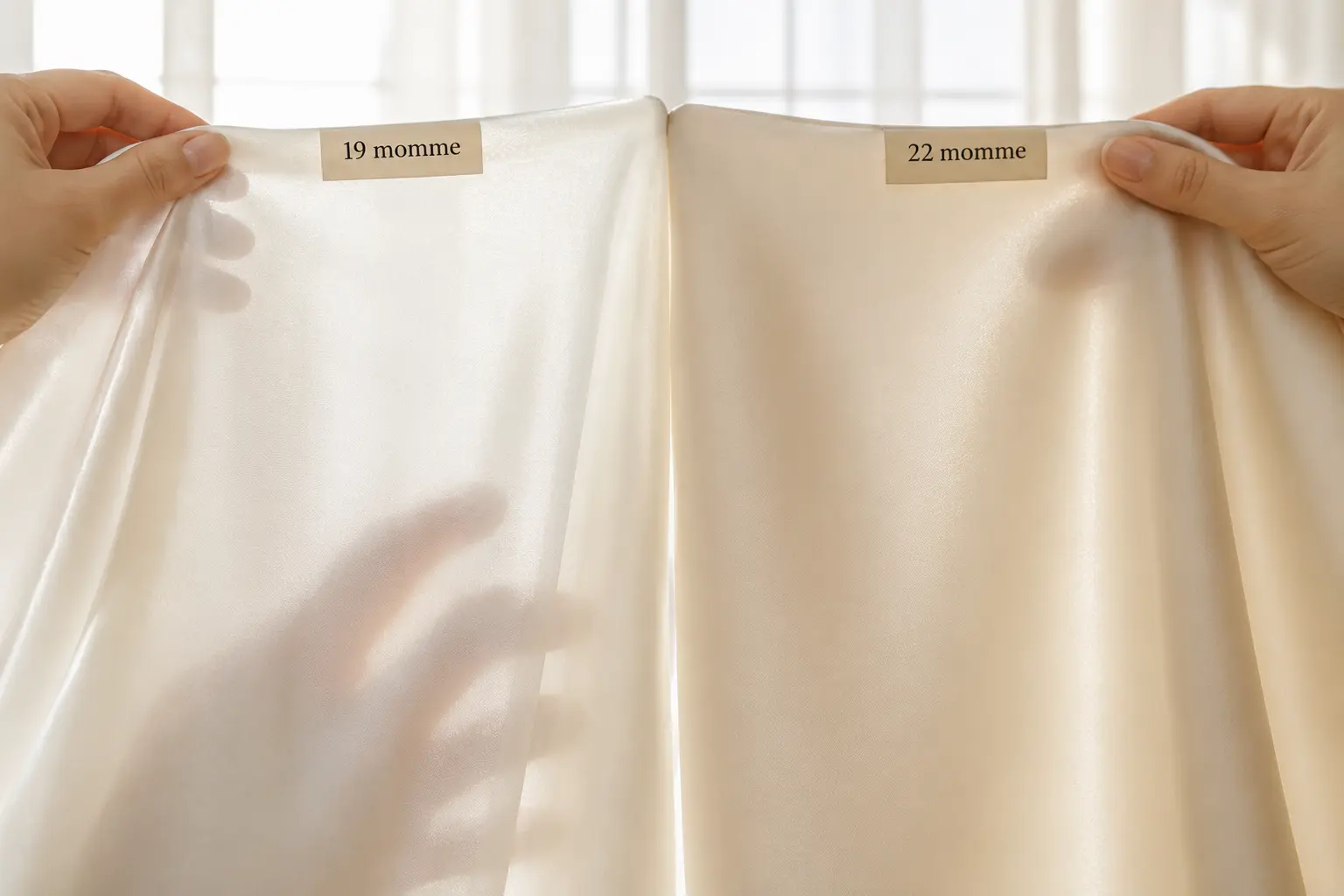 19 momme and 22 momme silk fabric transparency comparison