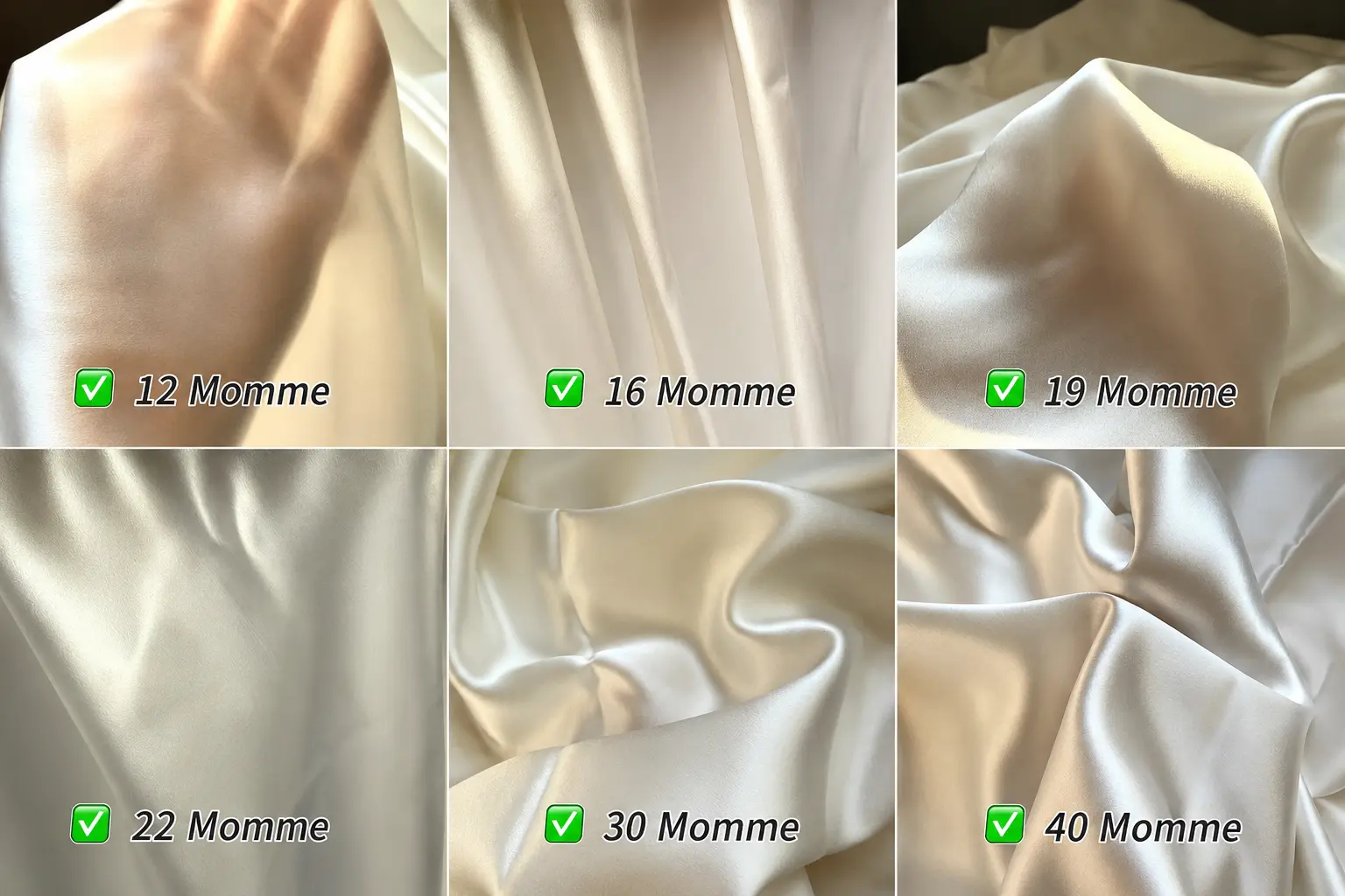 Comparison of 16 19 22 and 25 momme silk fabric thickness