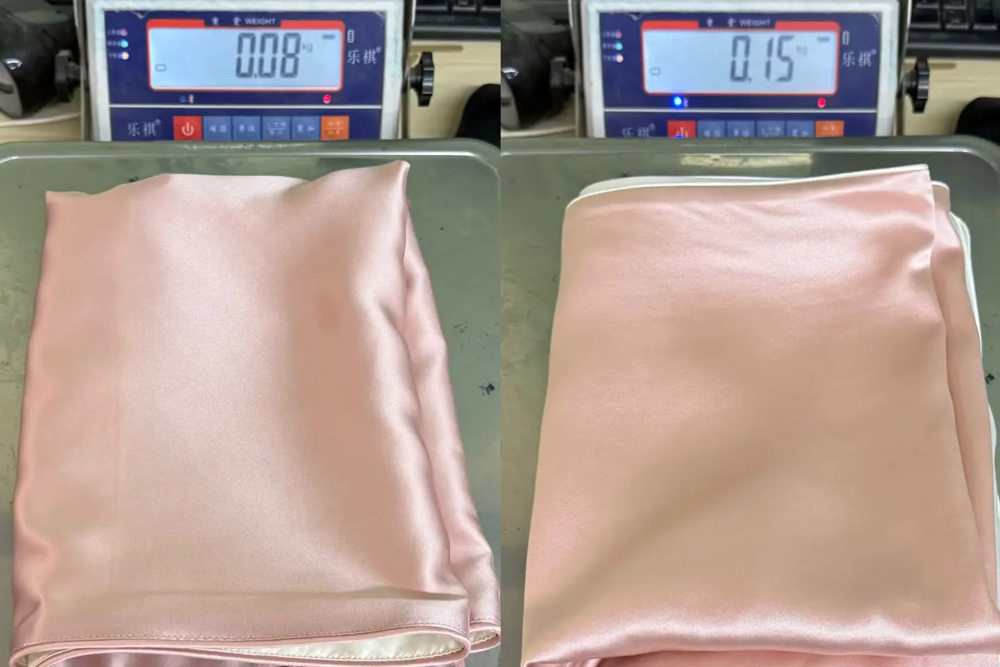 19 momme and 22 momme silk pillowcase fabric comparison
