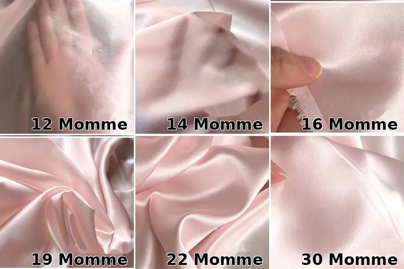 Silk fabric sample with momme weight label