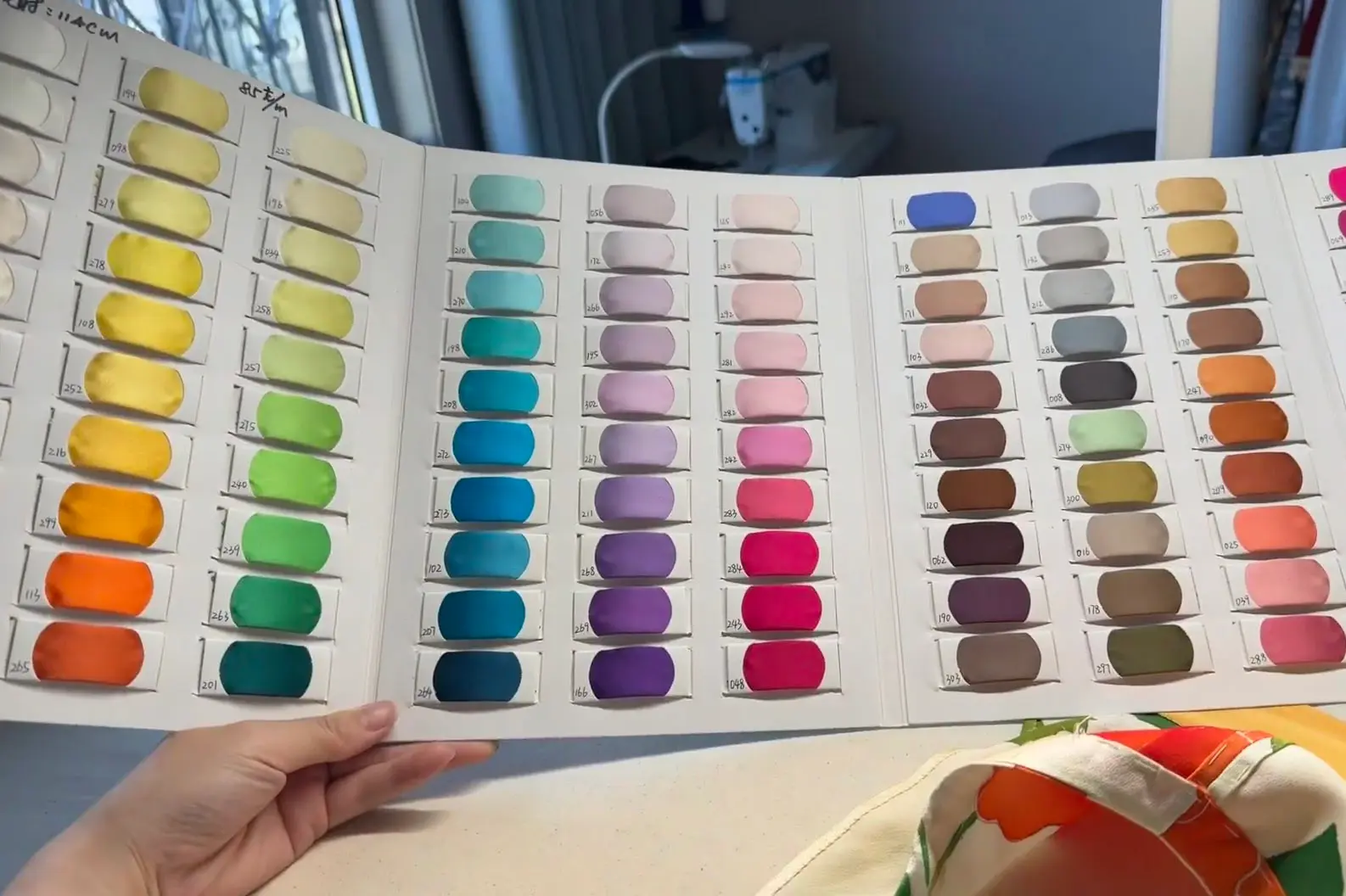 Silk sample compared with color reference card