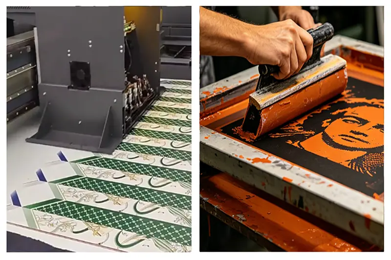 Digital printing and screen printing comparison for custom silk production