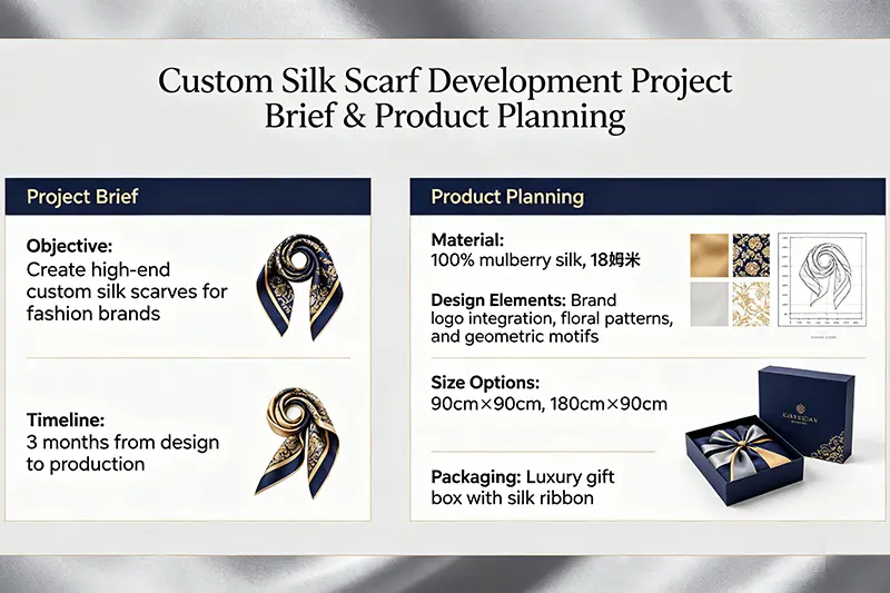 Project brief and product planning for custom silk scarf development