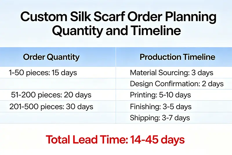 Planning quantity and timeline for a custom silk scarf order