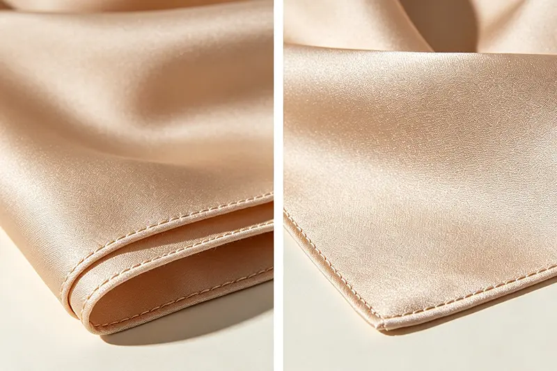 Silk scarf finishing options including rolled hem and machine hem