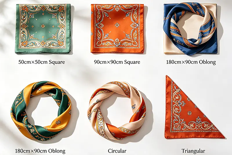 Different size and shape options for custom silk scarves