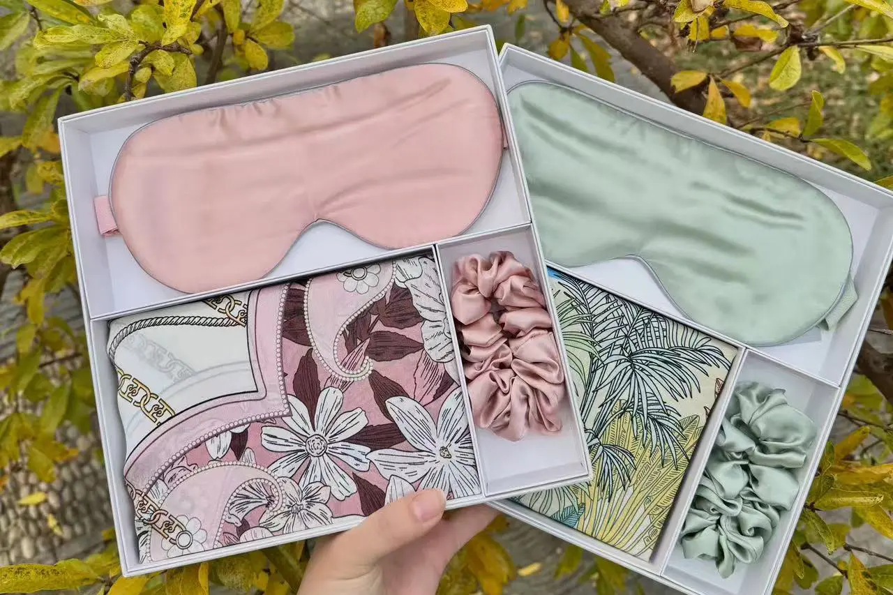 Silk satin pillowcase sleepwear and scarf samples