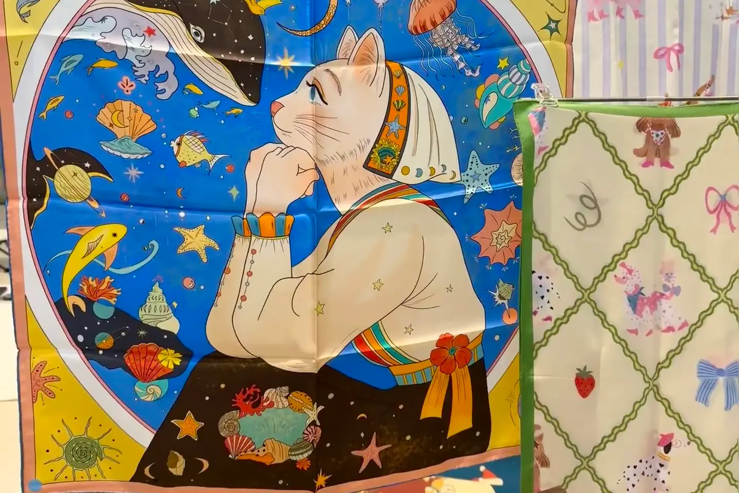 Printed silk sample with artwork file for production review
