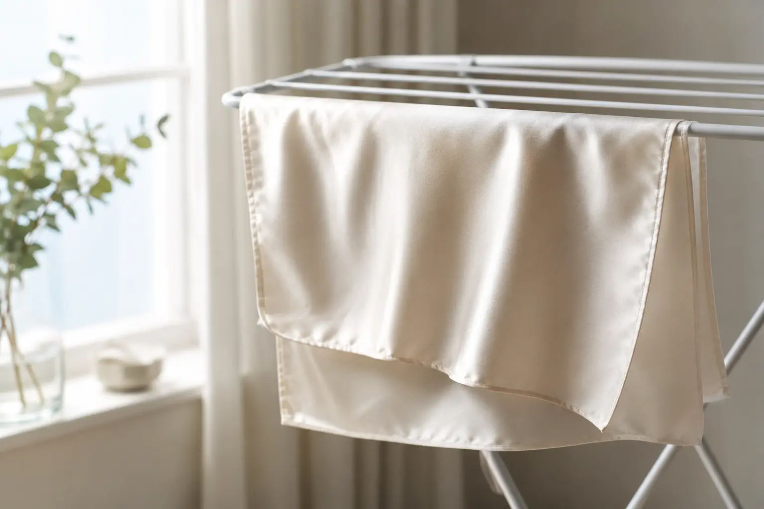 Silk item drying in shade away from direct sunlight