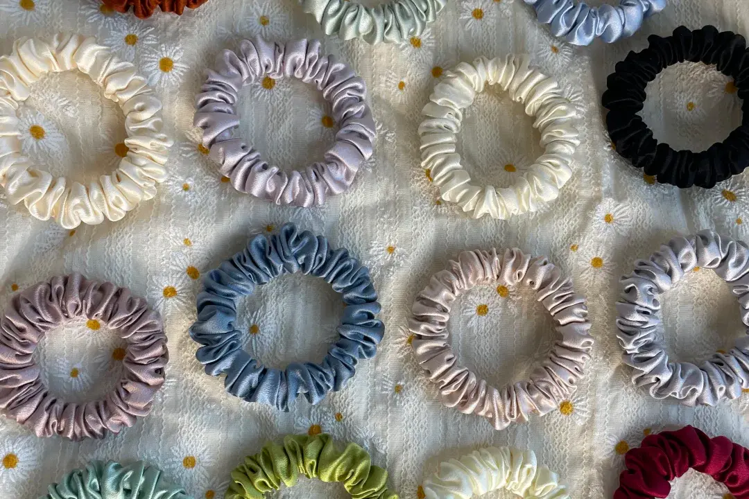 Assorted silk scrunchies.