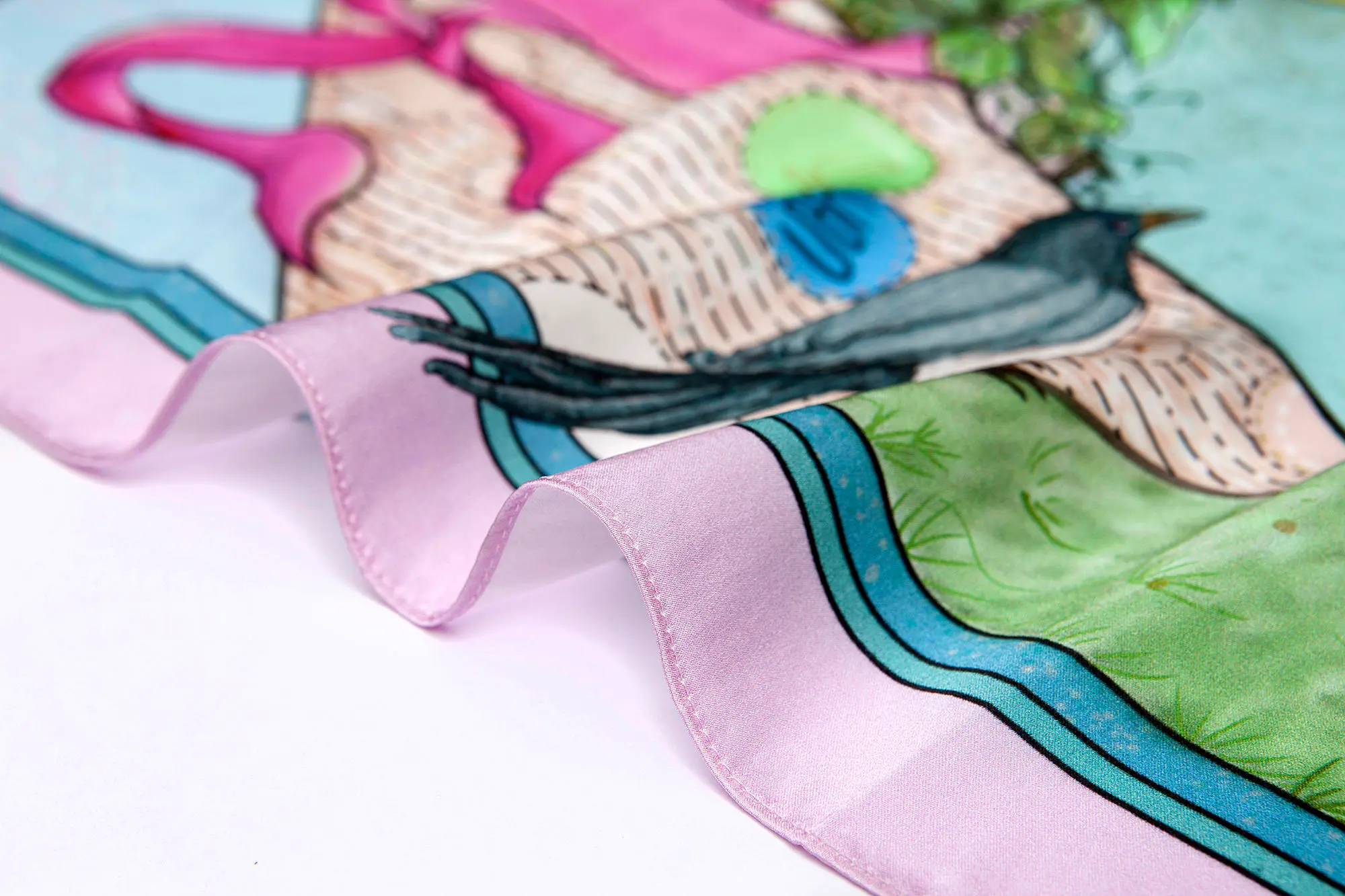 Illustration silk scarf closeup.