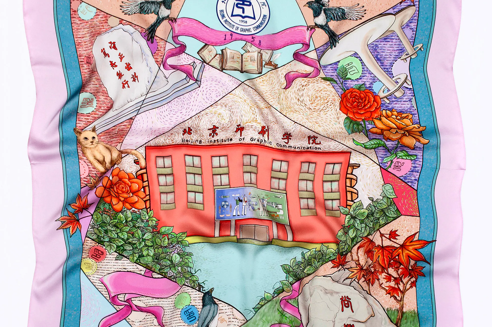 Pink building silk scarf.