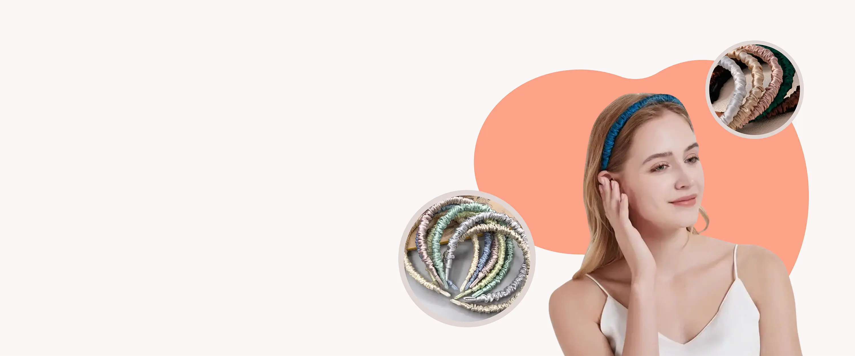 Model wearing custom mulberry silk headband for hair protection