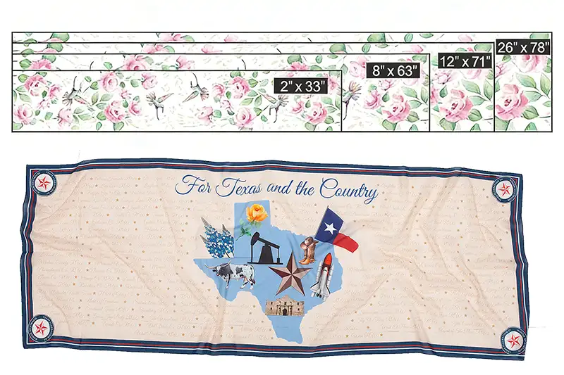 Custom long silk scarf size comparison showing five standard dimensions