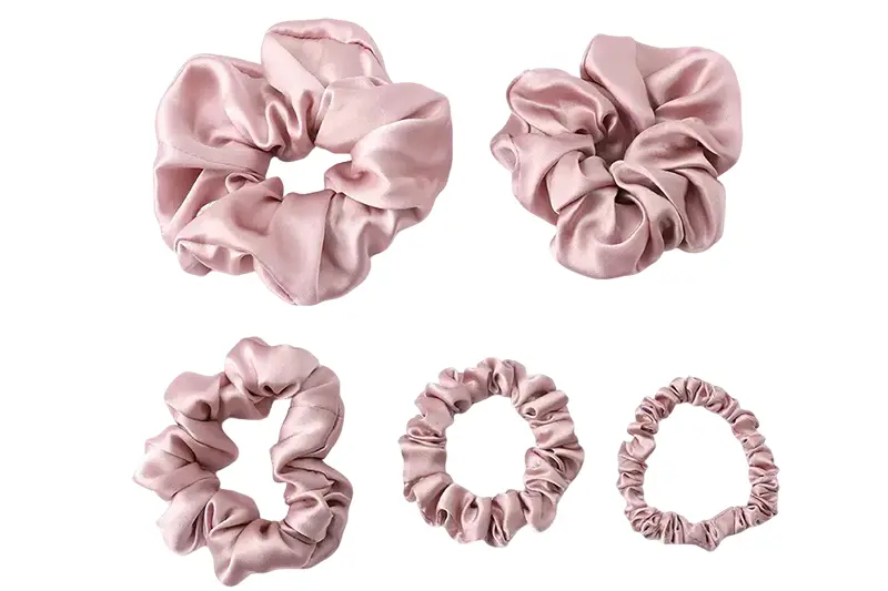 Custom silk scrunchie size options including mini regular large and jumbo