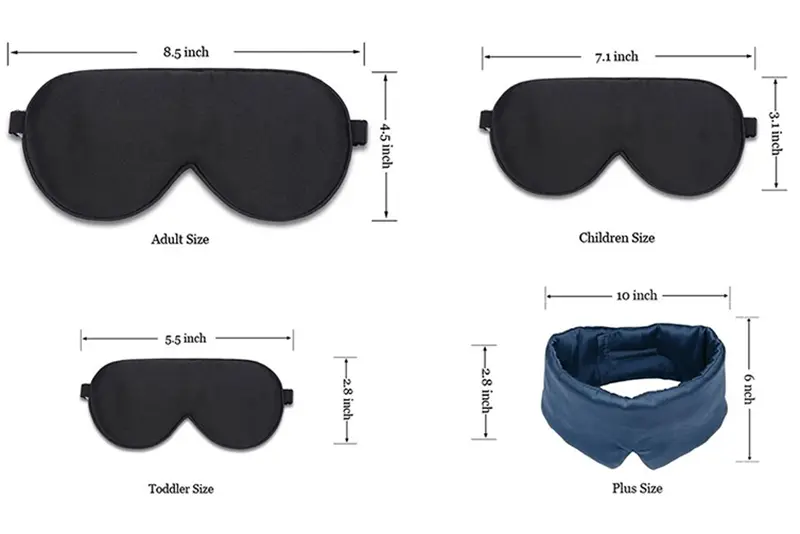Custom silk sleep mask size options including standard and plus sizes