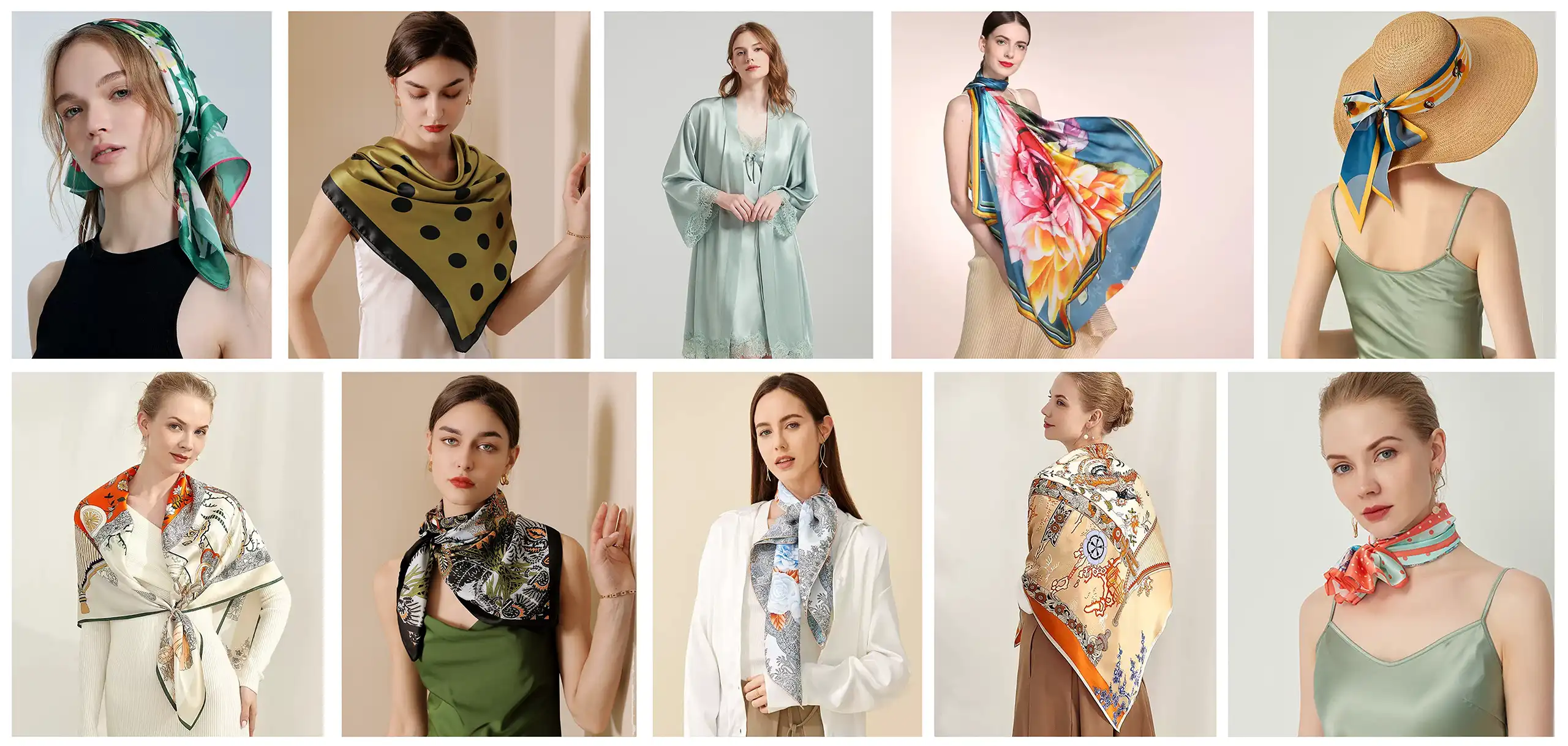 Custom silk products made for different clients displayed together