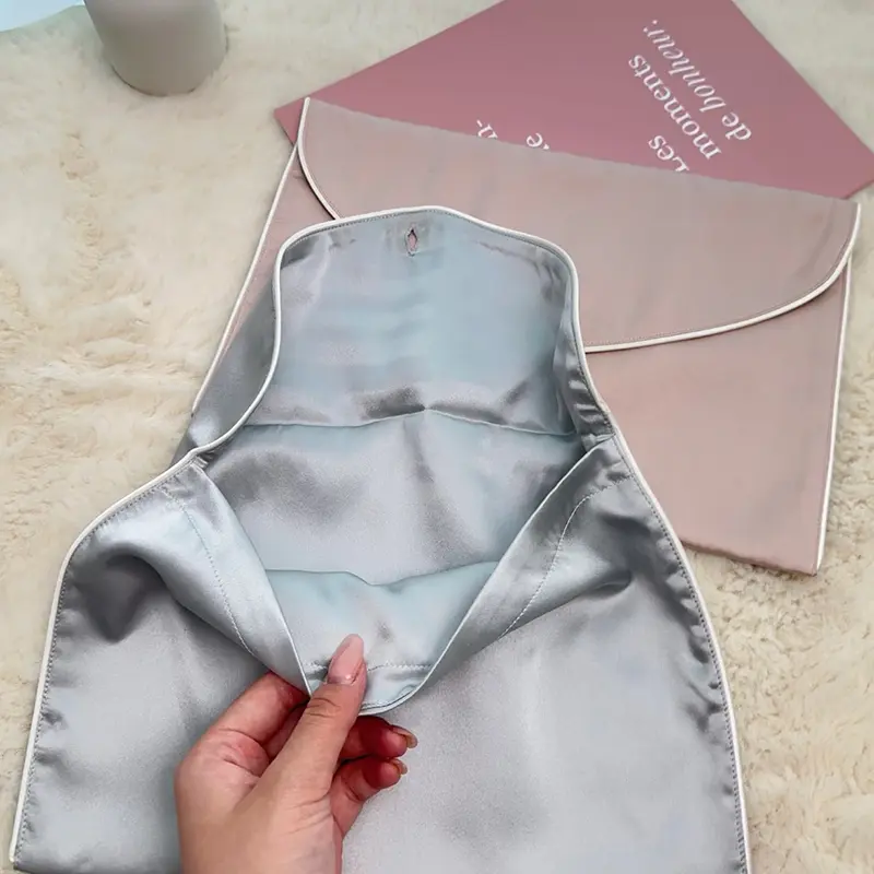 Pink and silver silk hair extension envelope bags in two sizes