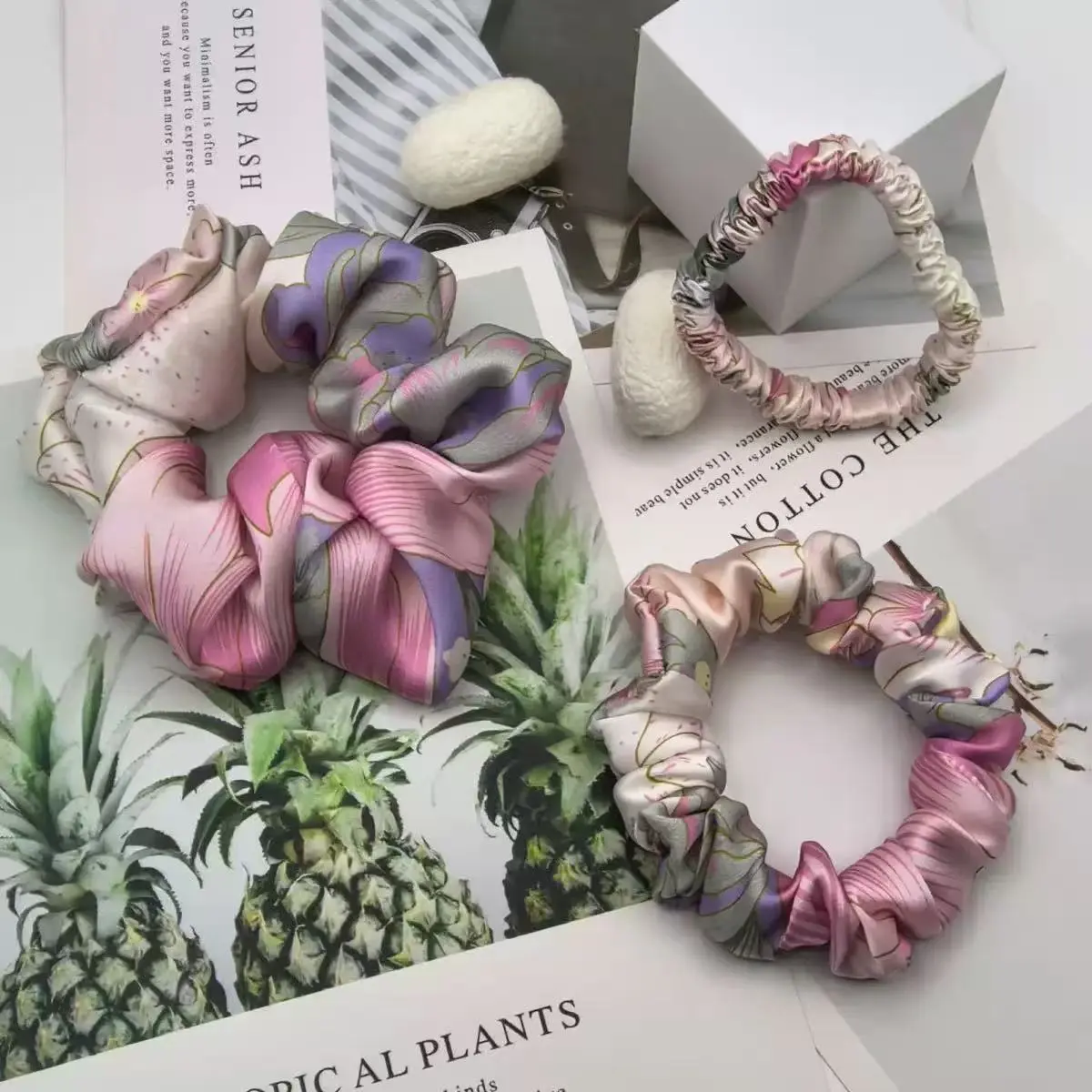 Pattern Printed Silk Scrunchie for Brand Collections