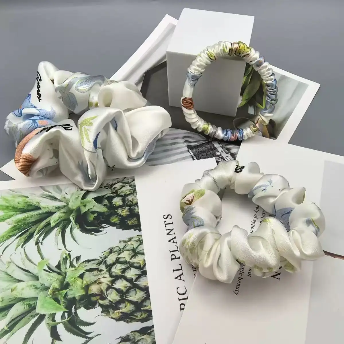 Private Label Silk Scrunchie with Woven Logo Tag