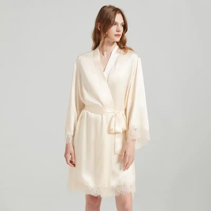 kimono style silk robe front view