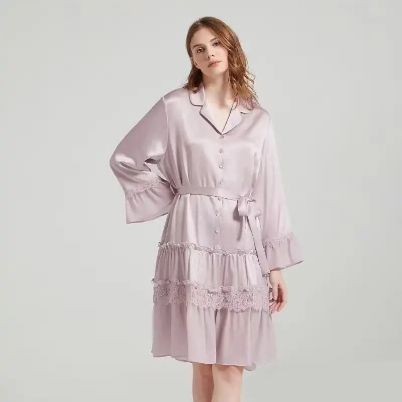 long silk pajama set front view