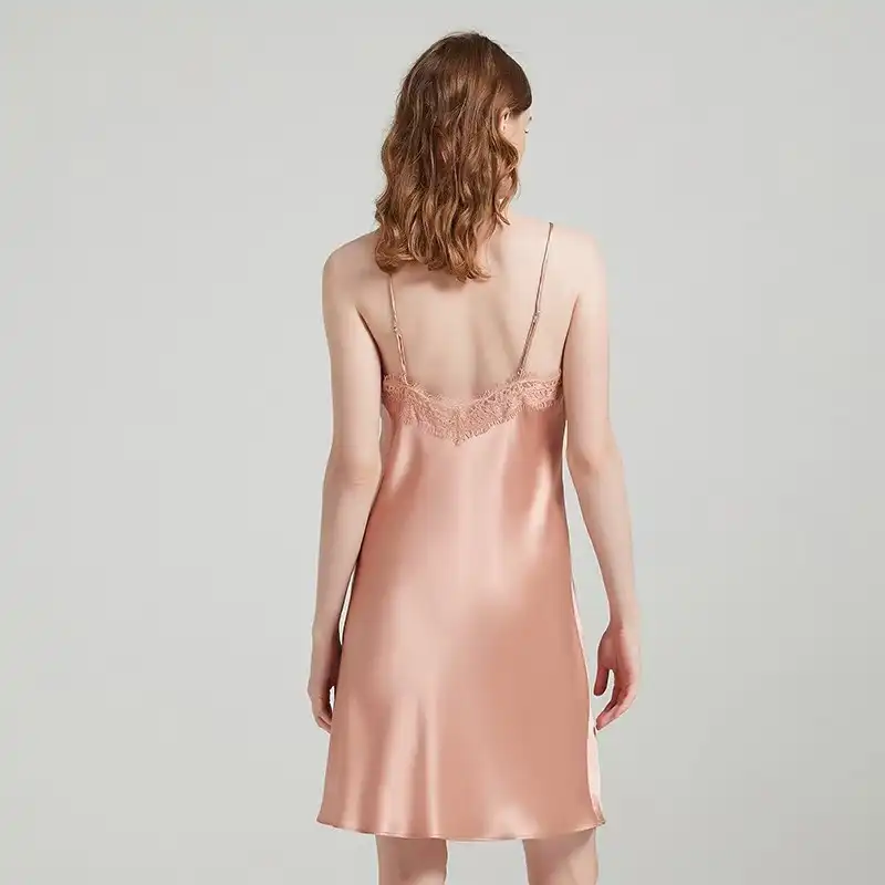 short set silk pajamas back view