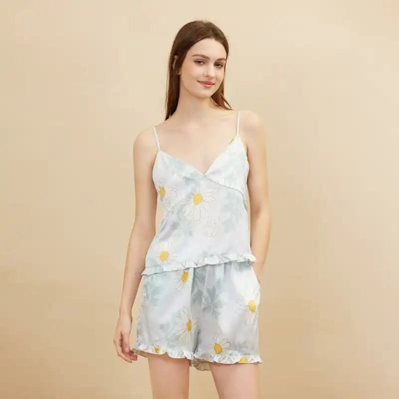 two piece silk pajama set front view