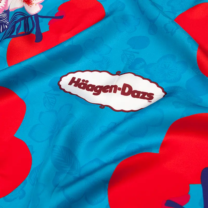 Detail view of Häagen-Dazs–inspired custom square silk scarf