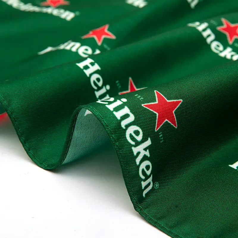 Detail view of Heineken–inspired custom square silk scarf