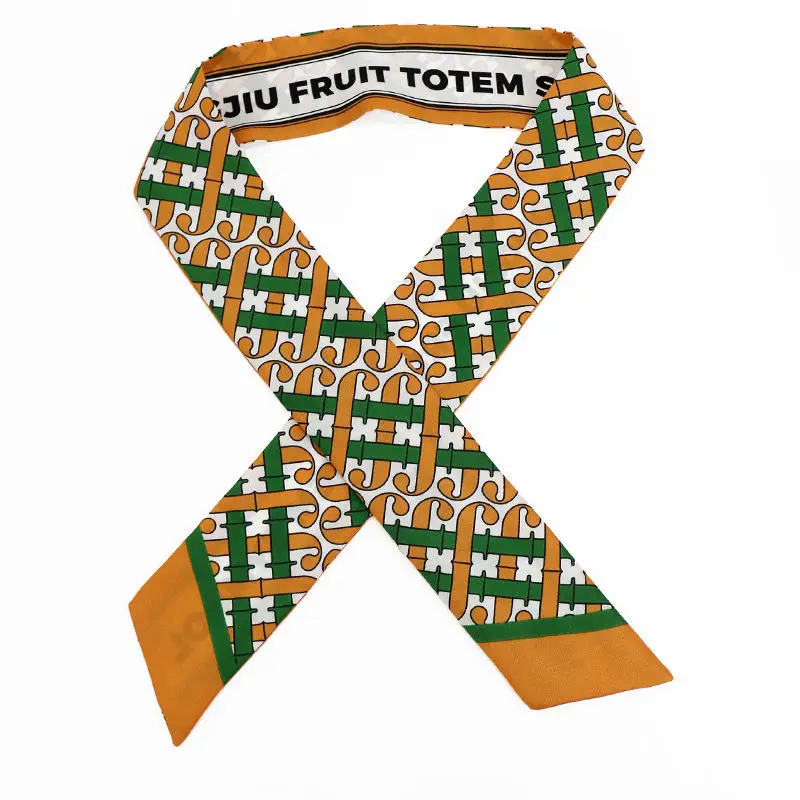 Private label silk twilly produced for fashion brands with custom labeling