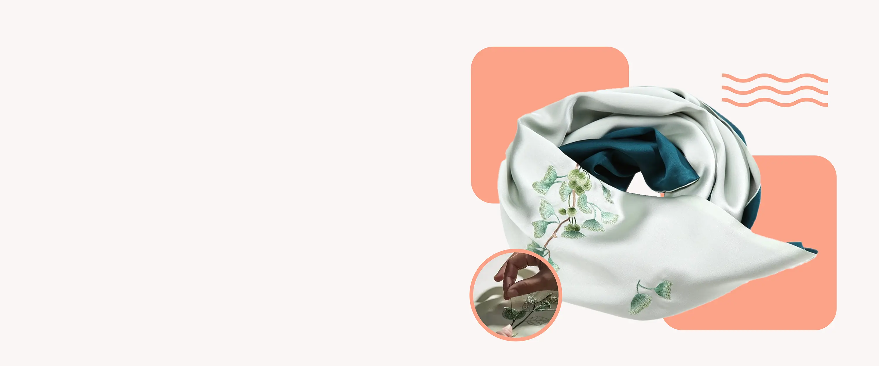 Custom embroidery logo stitched on silk fabric