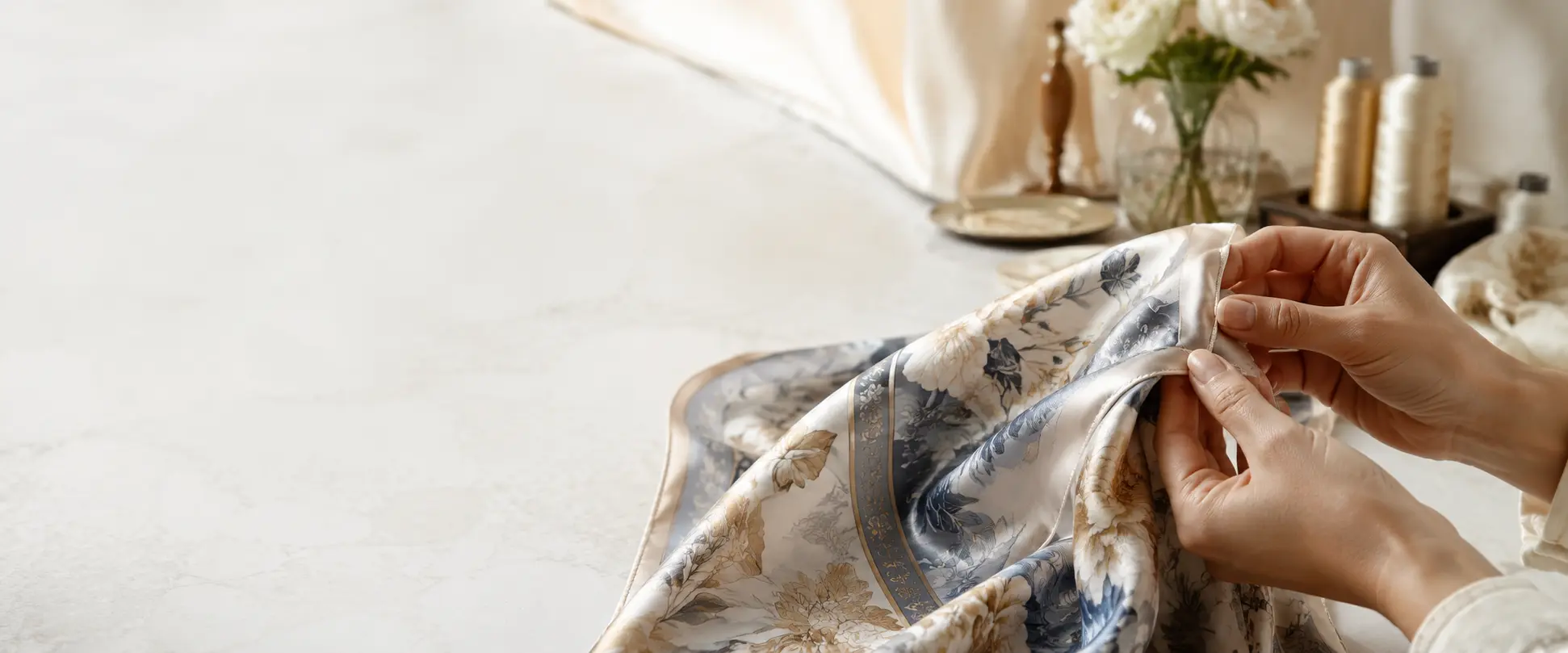 Hand-rolled silk scarf edge finishing